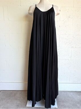 Tempo Paris Black Maxi Slip Dress Large Sleeveless lined A line scoop Neck